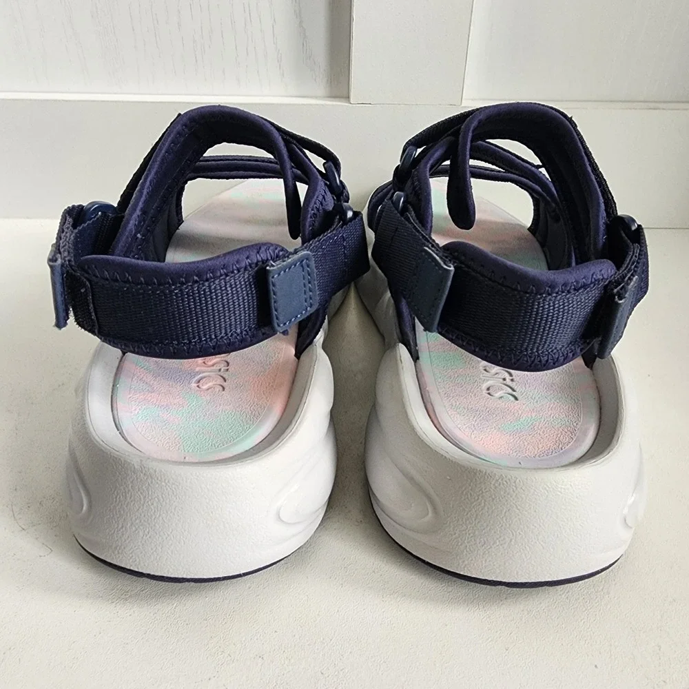 *Asics Bondal Mens 9/ Womens 10.5 Navy Blue White Chunky Strappy Sport Sandals